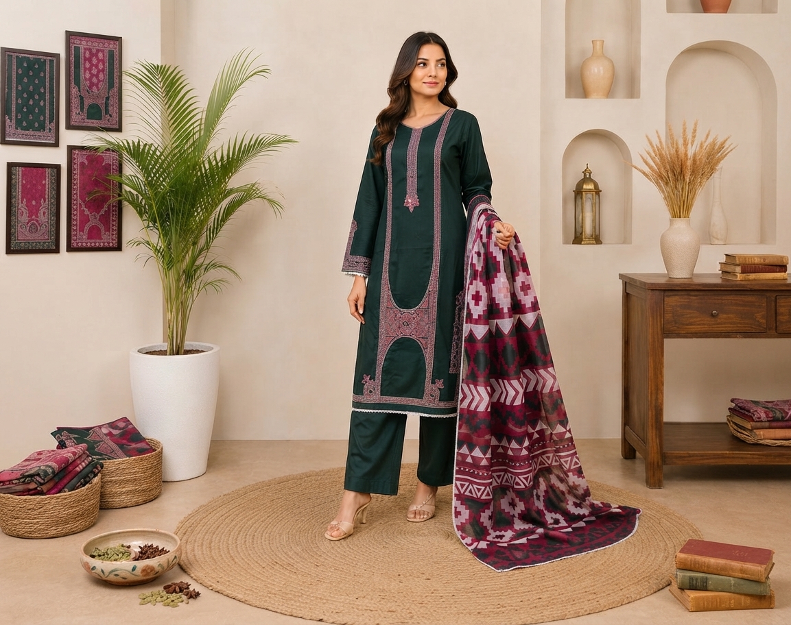 Dark Green wholesale lawn suits