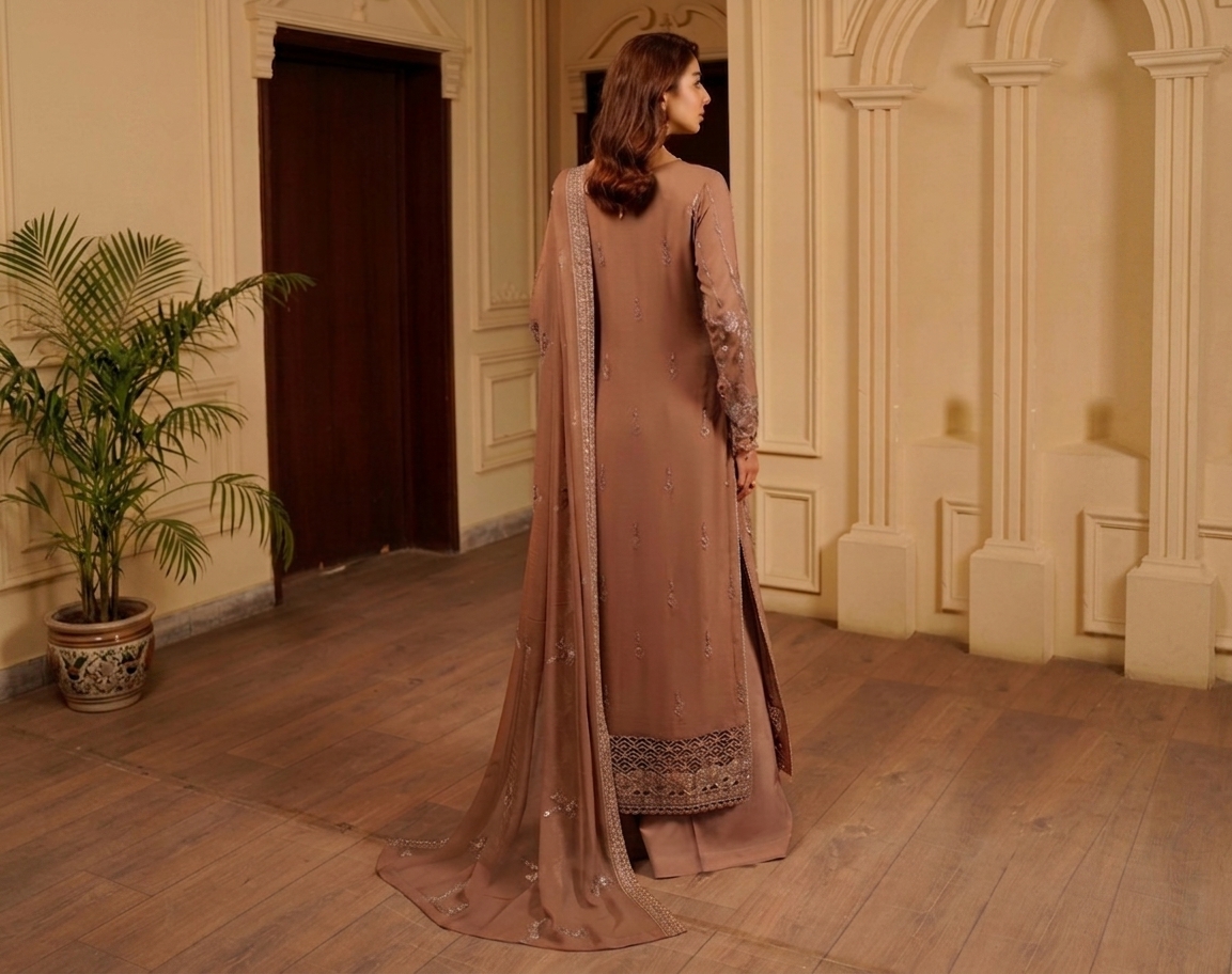 French-Beige pakistani party wear wholesale