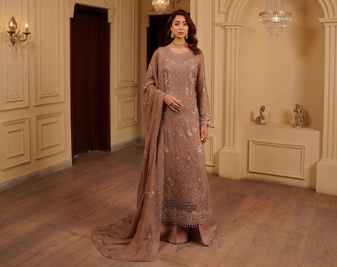 French-Beige pakistani party wear wholesale