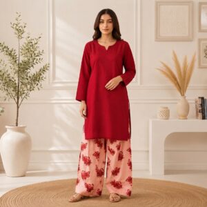 Maroon Light Peach Contrast pakistani chikankari suit