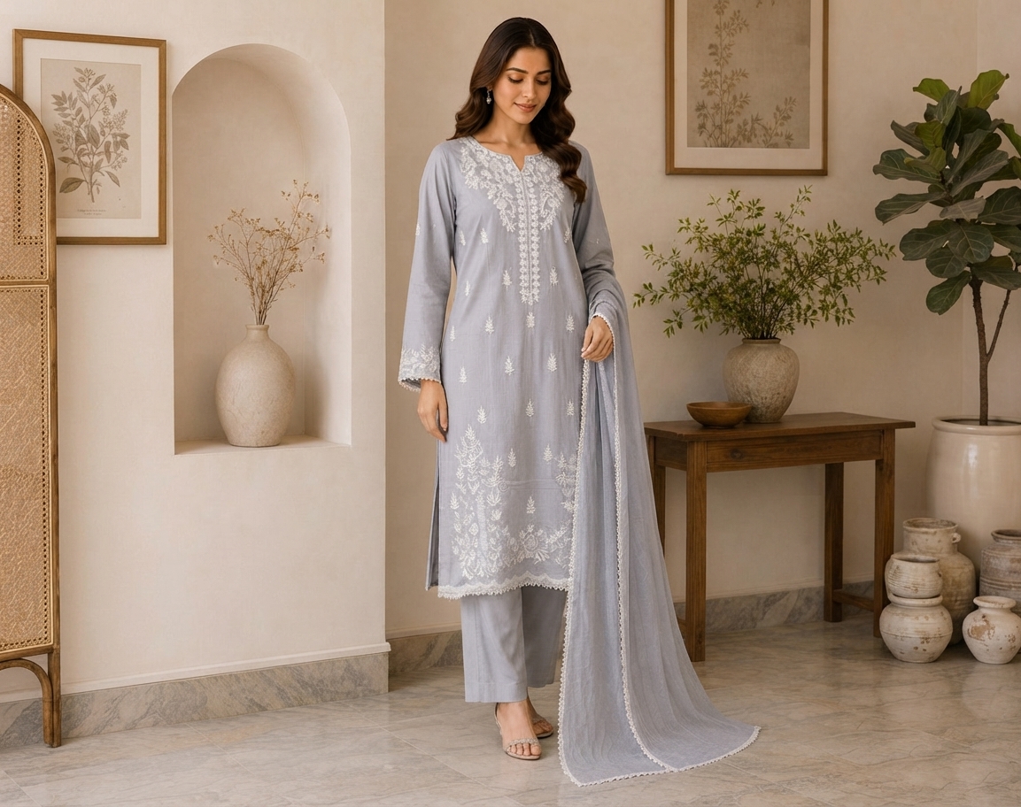 Light Gray pakistani wholesale lawn suits