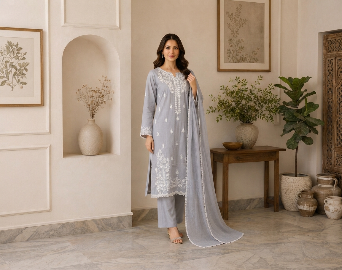 Light Gray pakistani wholesale lawn suits