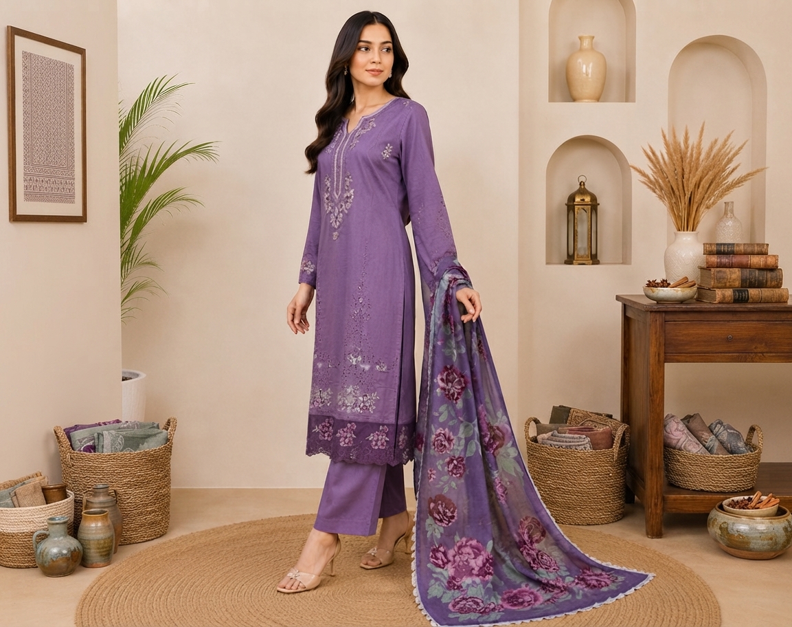 Light Purple pakistani wholesale lawn suits