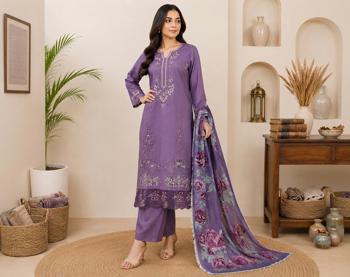 Light Purple pakistani wholesale lawn suits