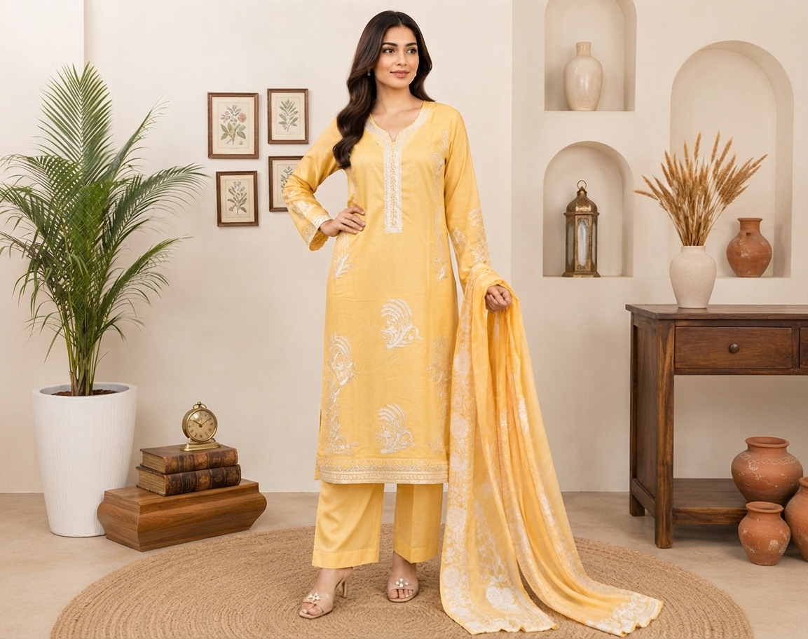 Light Yellow wholesale lawn suits canada