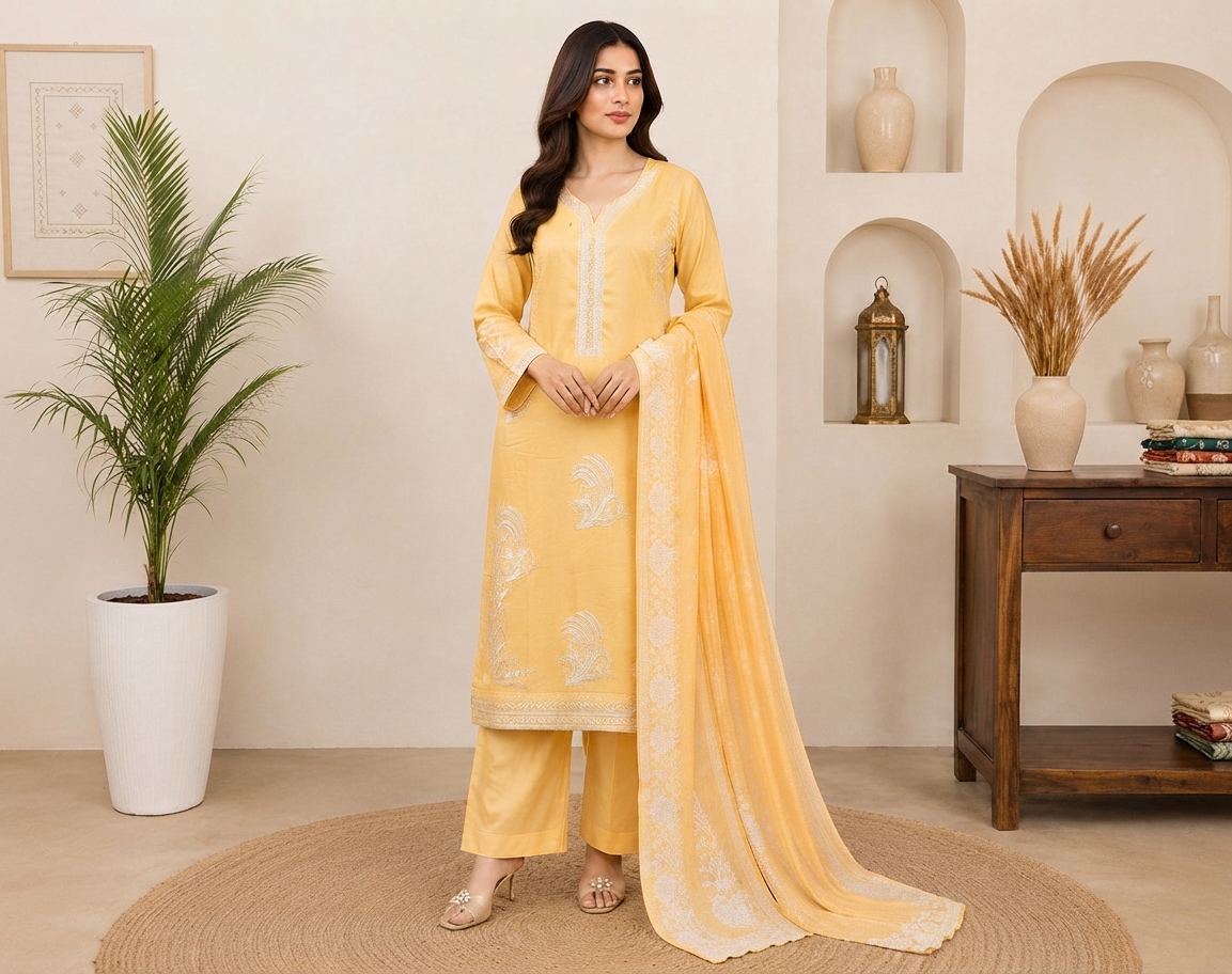 Light Yellow Wholesale Lawn Suits Canada