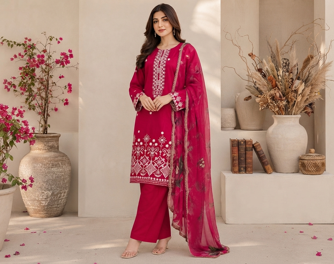 Magenta pakistani wholesale lawn suits