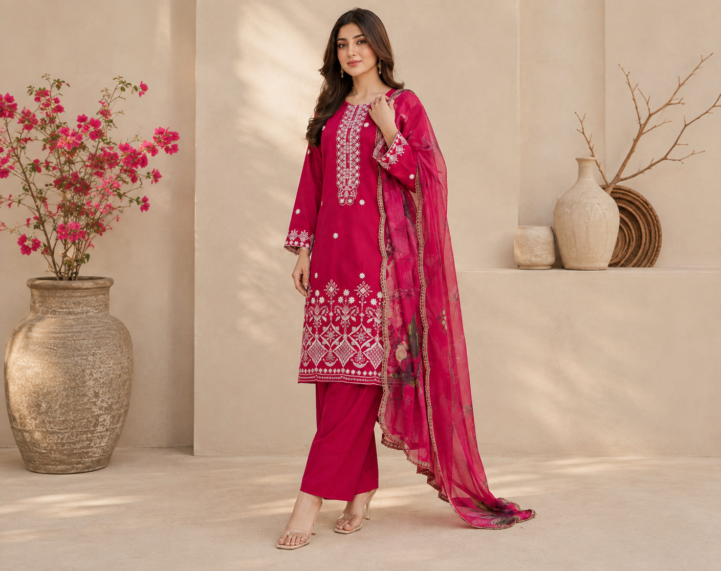 Magenta pakistani wholesale lawn suits