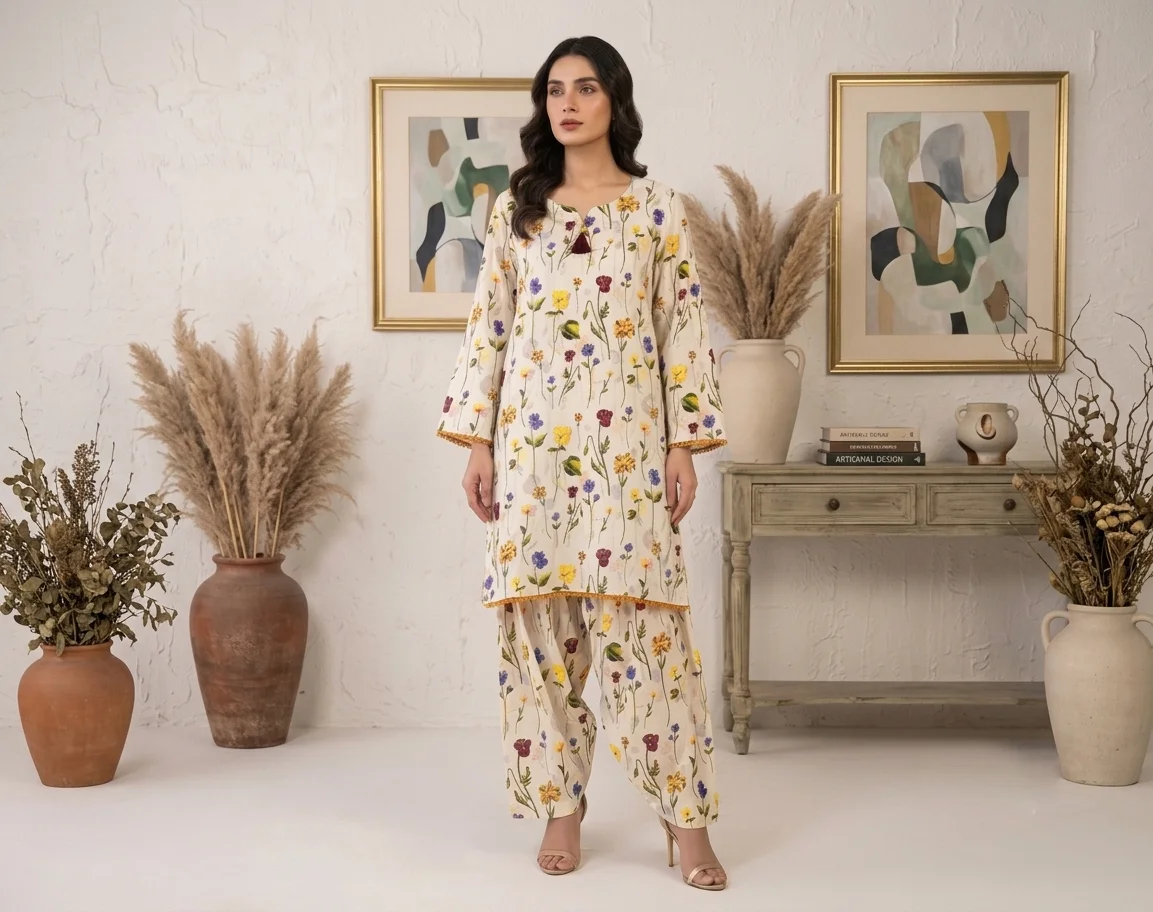 Off white wholesale stitched lawn suit