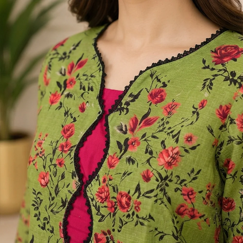 Olive Green pakistani Lawn Suit Wholesale