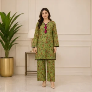 Olive Green pakistani Lawn Suit Wholesale