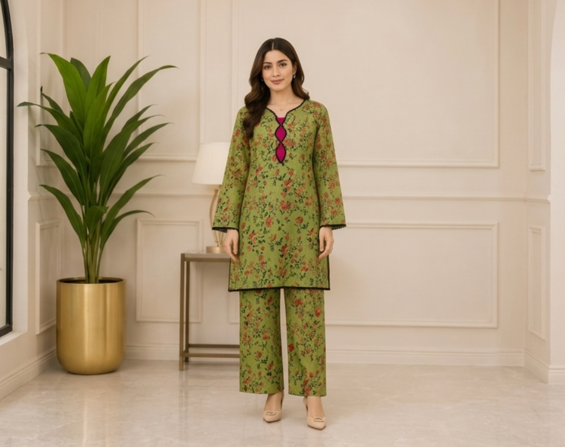 Olive Green pakistani Lawn Suit Wholesale