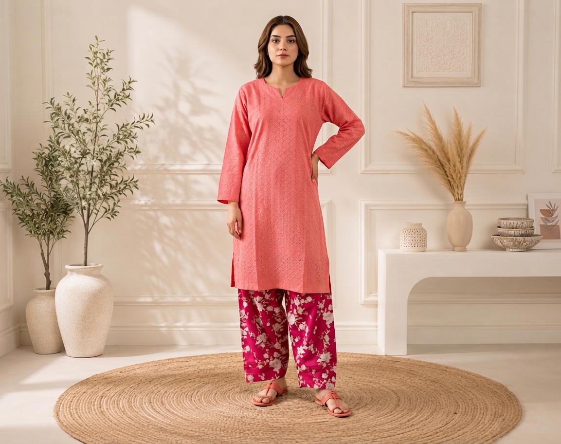 Pink Deep Magenta contrast pakistani chikankari suit (2)