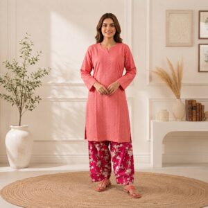 Pink Deep Magenta contrast pakistani chikankari suit