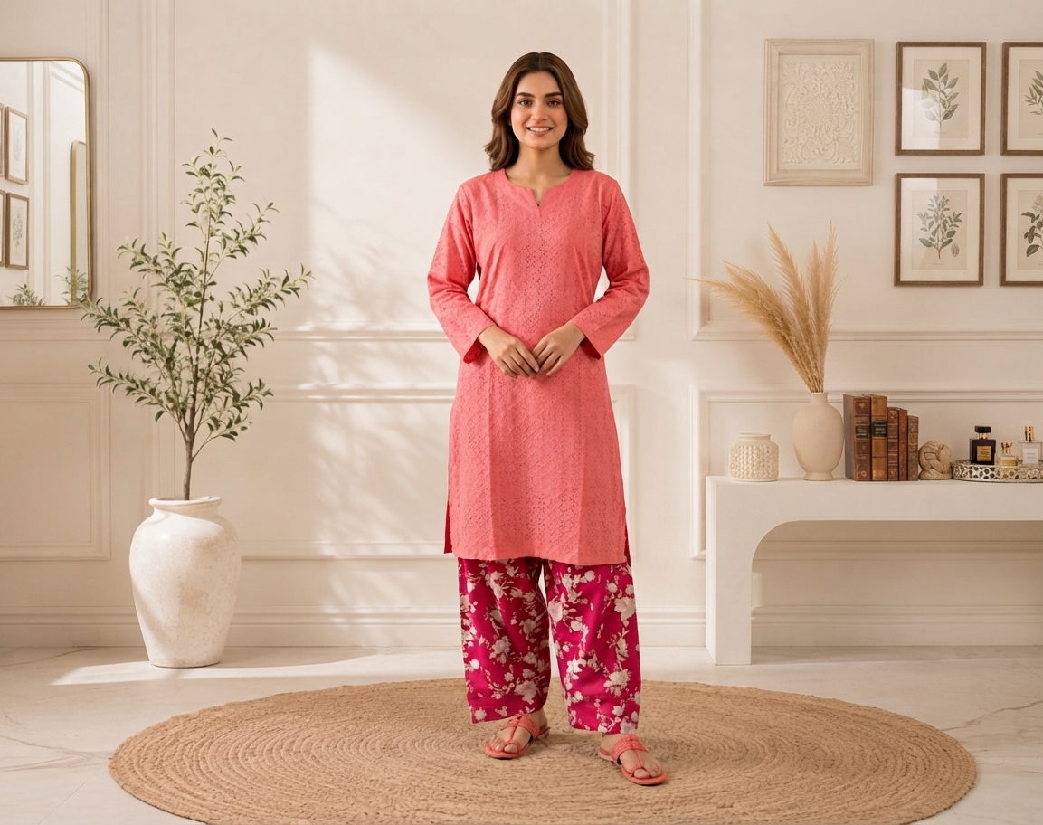 Pink Deep Magenta contrast pakistani chikankari suit