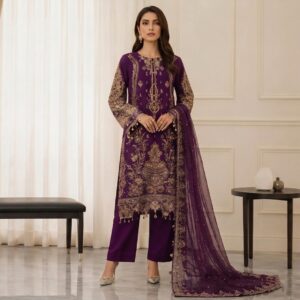 Royal-Purple Chiffon Suit Wholesale
