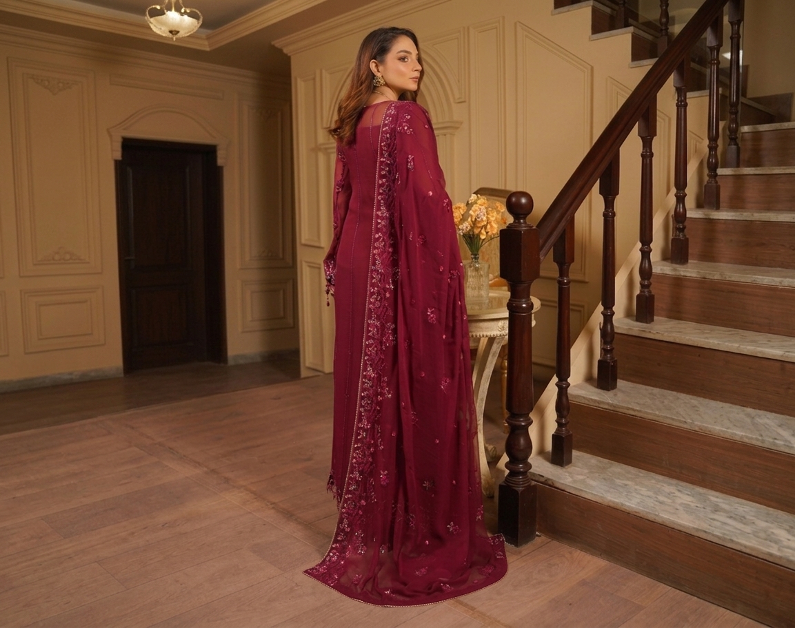 Wine-Red pakistani party wear canada