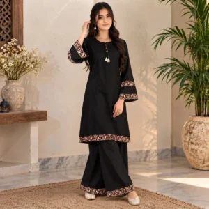 Jet Black Pakistani Dhanak Suit