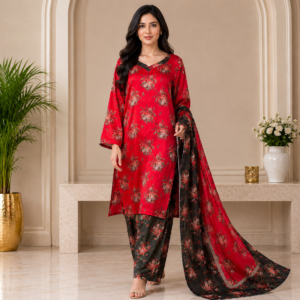 Bright Red Pakistani Silk Suit Wholesale
