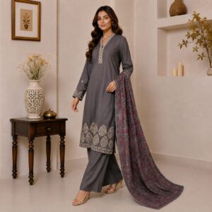 Charcoal Grey Pakistani Dhanak Suit Canada