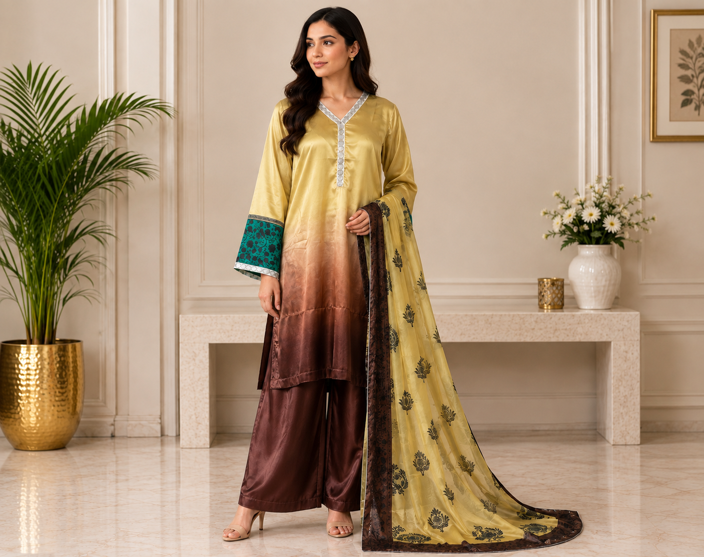 Golden Brown Pakistani Silk Suit Canada