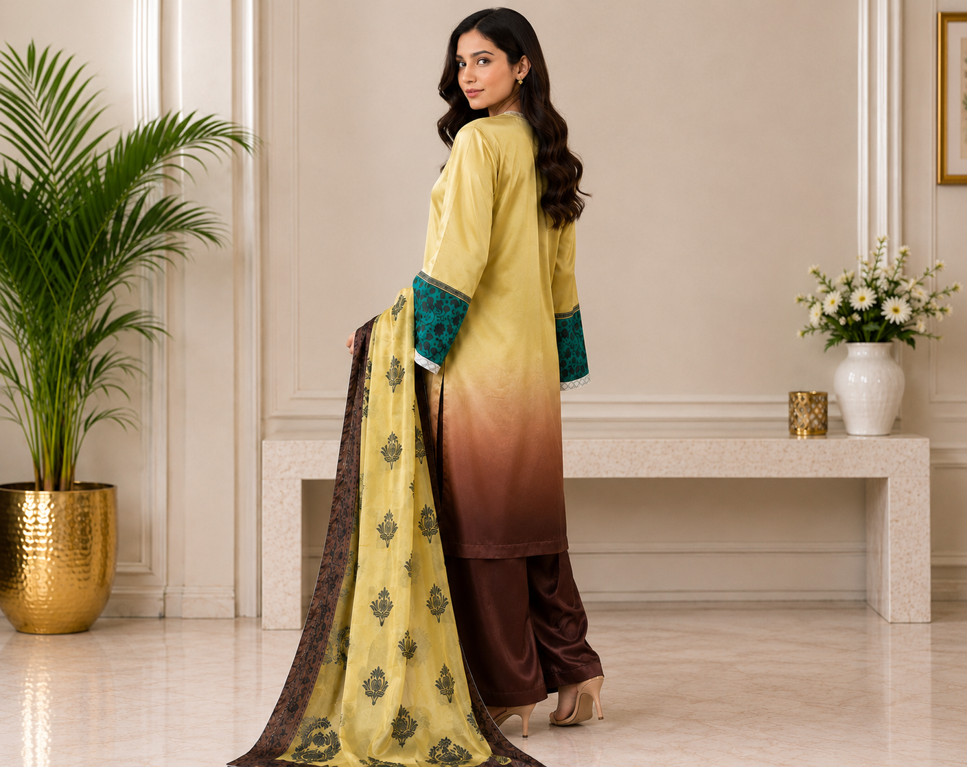 Golden Brown Pakistani Silk Suit Canada