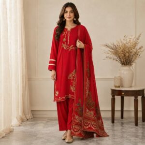Crimson Red Pakistani Dhanak Suit Canada