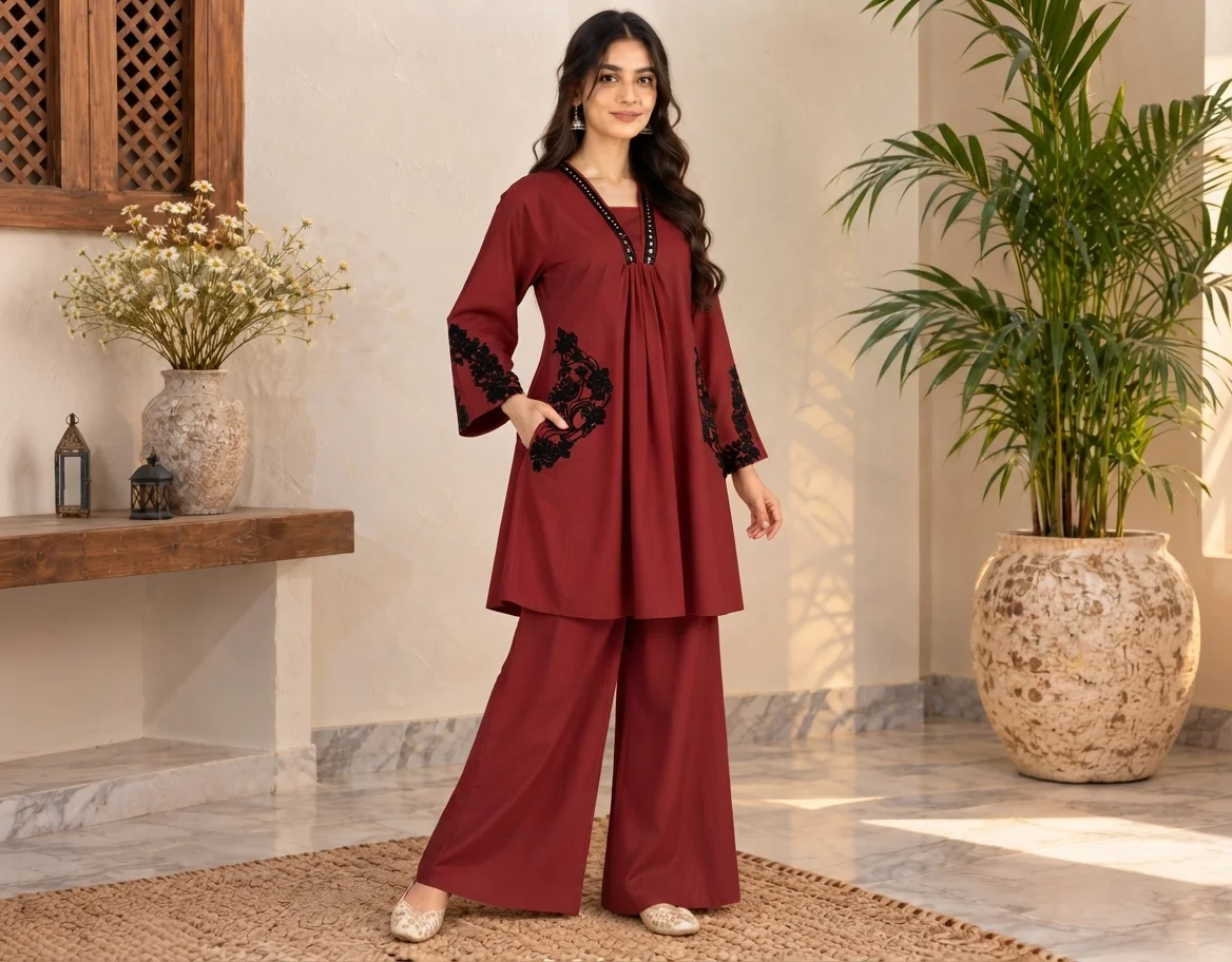 Maroon Dhanak Pakistani Suit Canada
