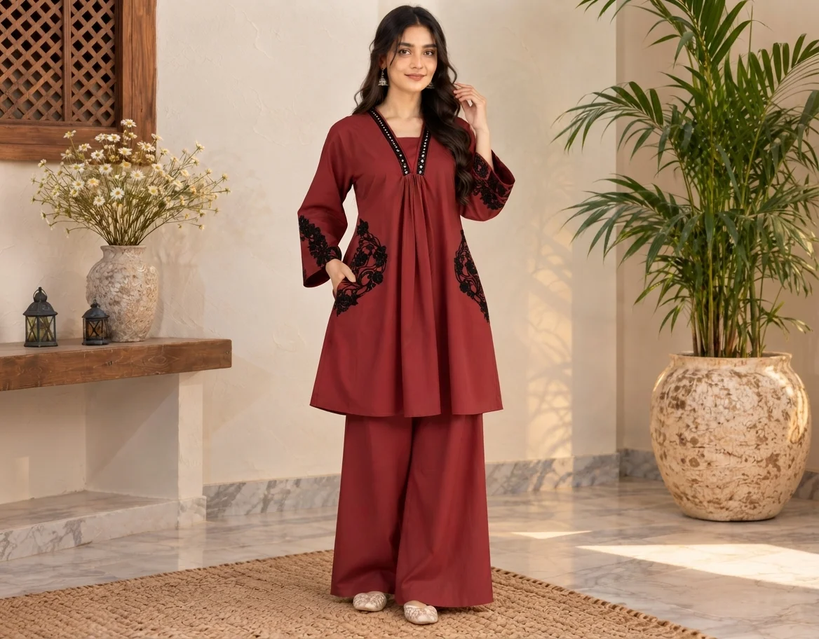 Maroon Dhanak Pakistani Suit Canada