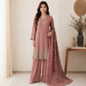 Mauve Pakistani Dhanak Suit Wholesale