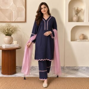 Navy Blue Pakistani Dhanak Suit Canada
