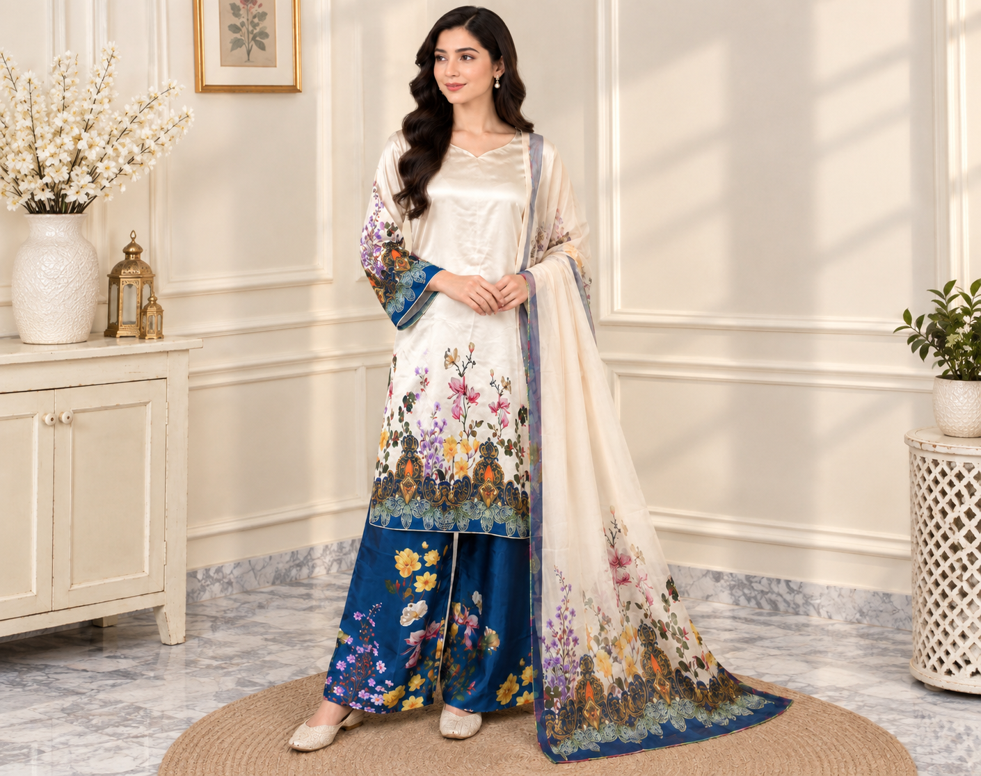 Off-White Pakistani Silk Suit Canada