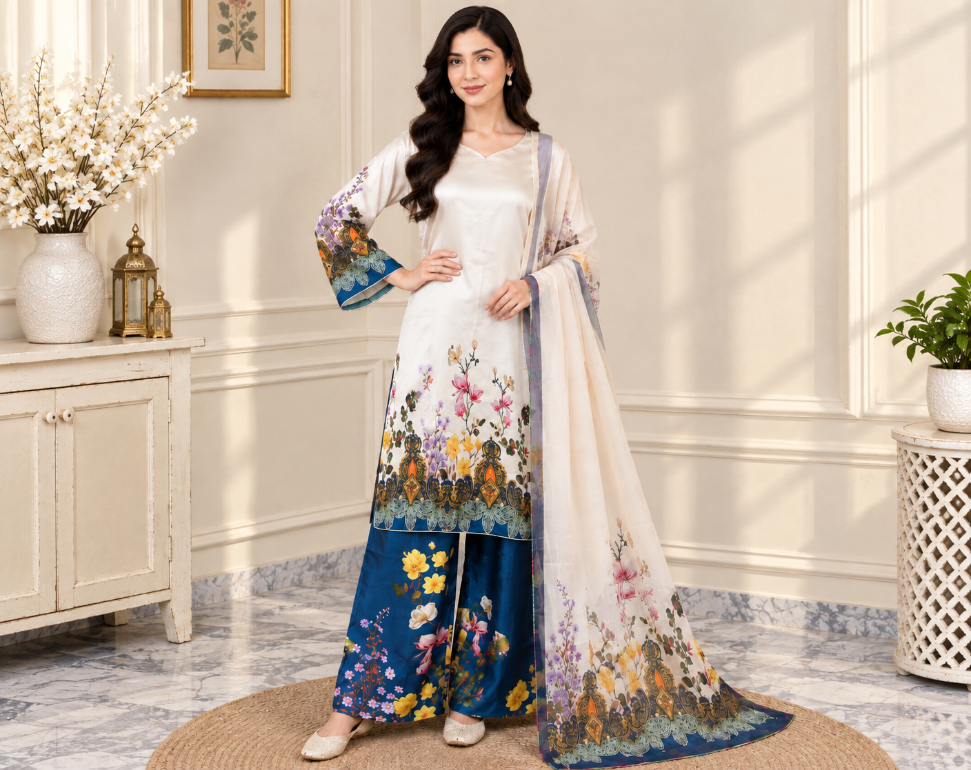 Off-White Pakistani Silk Suit Canada