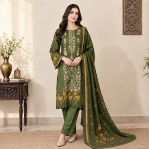 Olive Green Pakistani Linen Suit