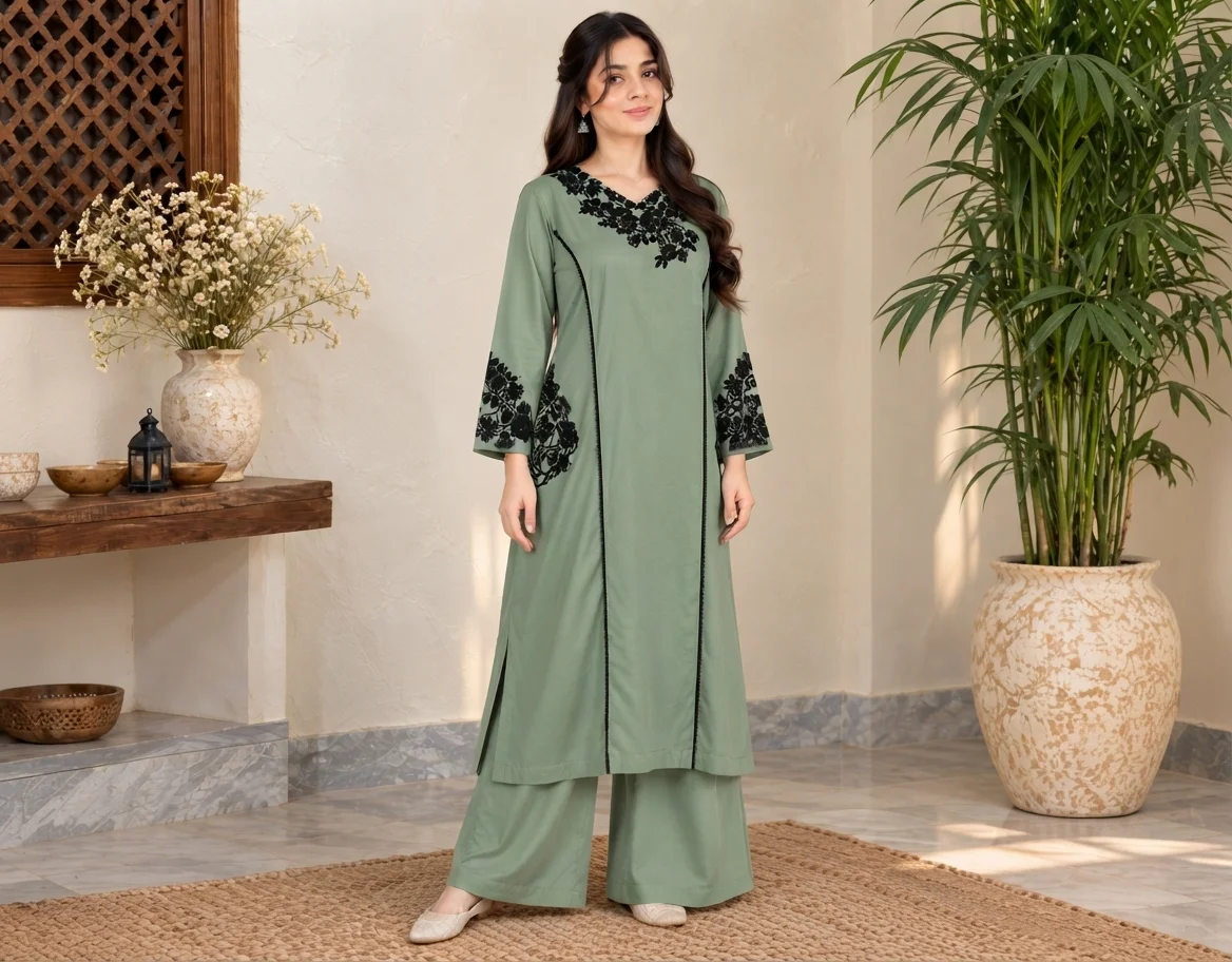 Saga Green Dhanak Suit Canada