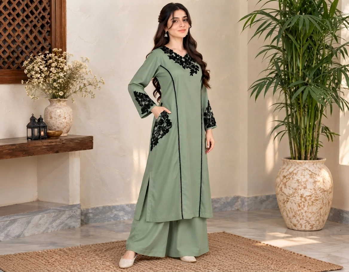 Saga Green Dhanak Suit Canada