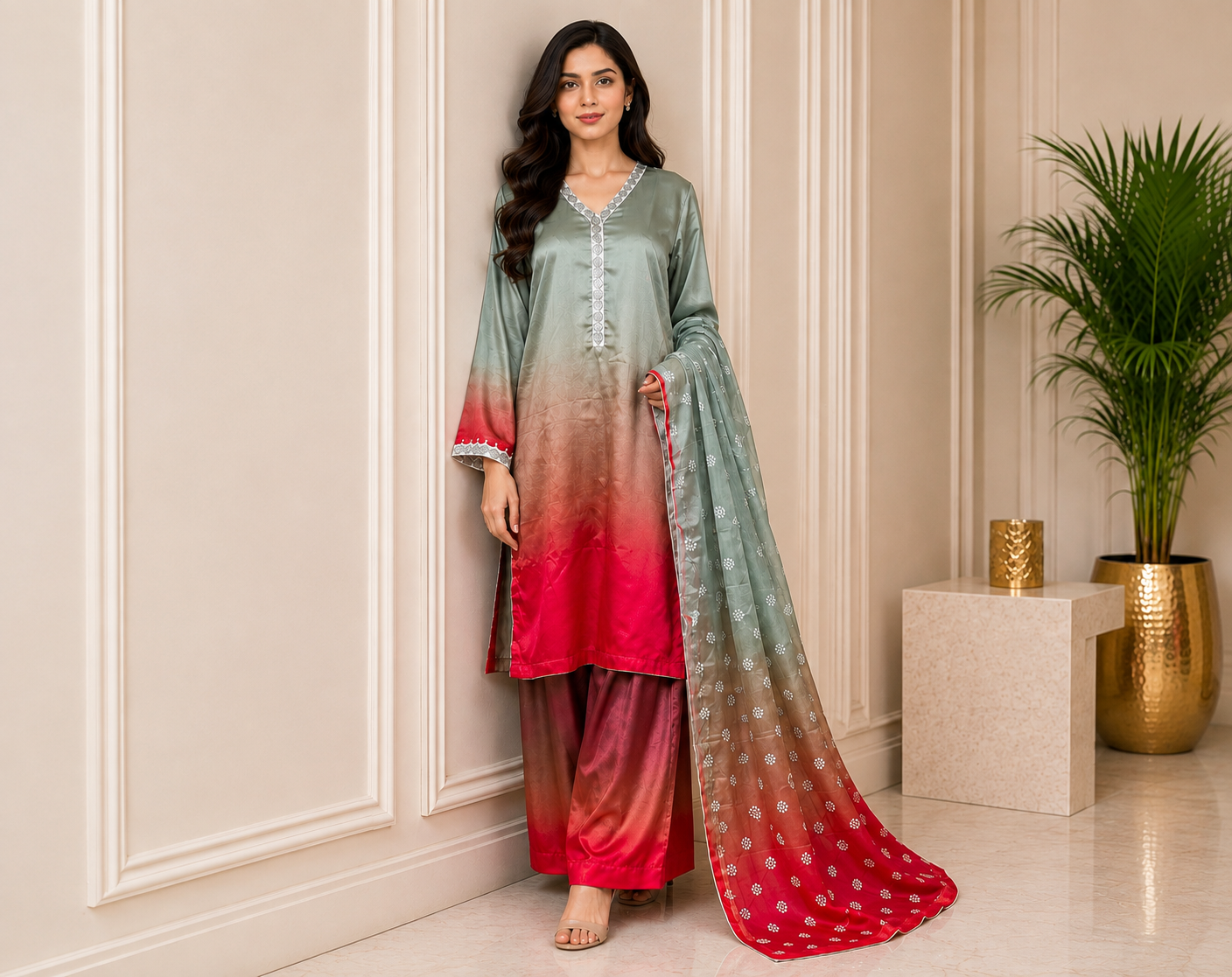 Sage green magenta Silk Suit Wholesale Canada
