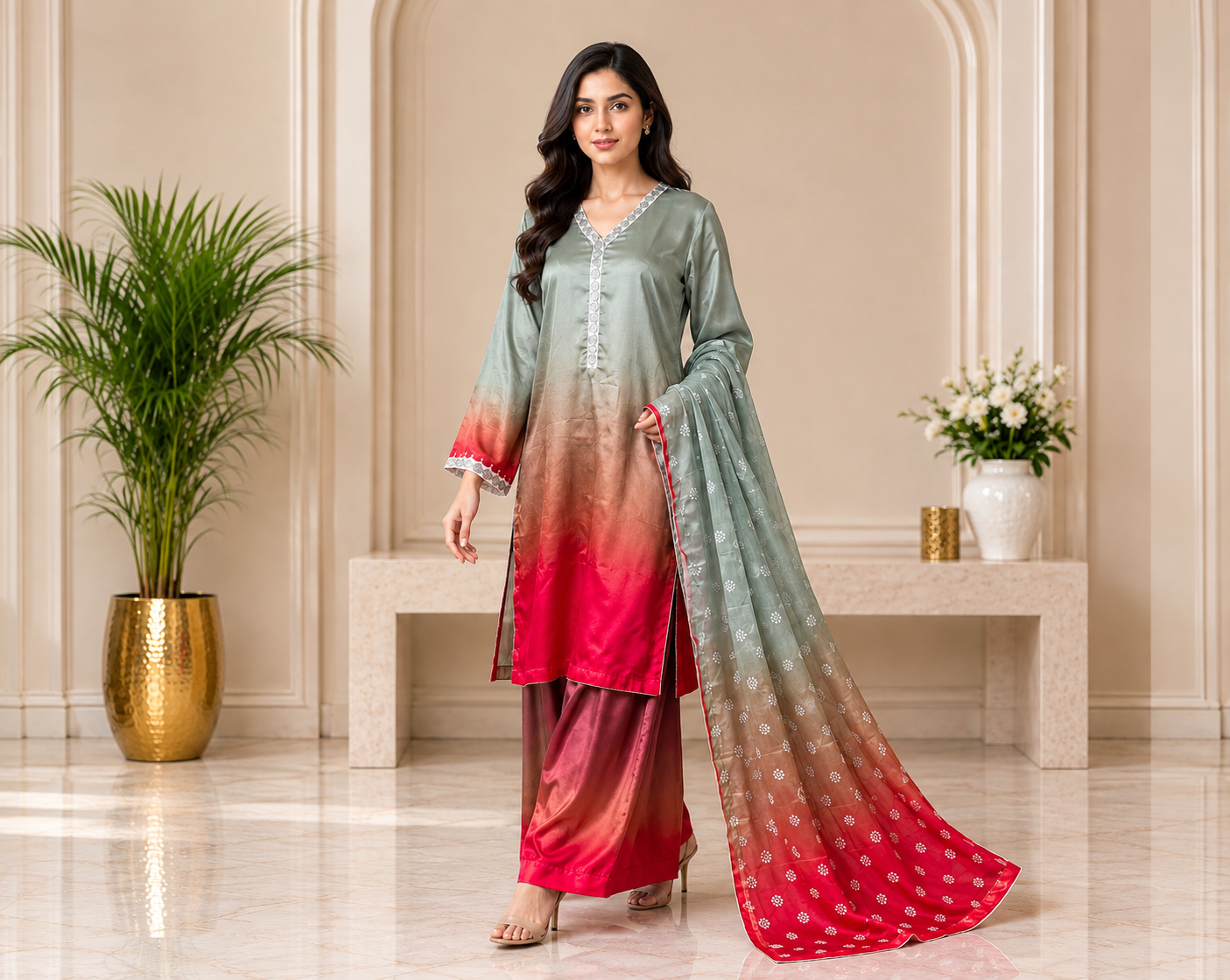 Sage green magenta Silk Suit Wholesale Canada