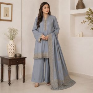 Slate Grey Pakistani Dhanak Suit Wholesale