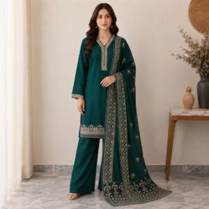 Teal Pakistani Dhanak Suit Wholesale