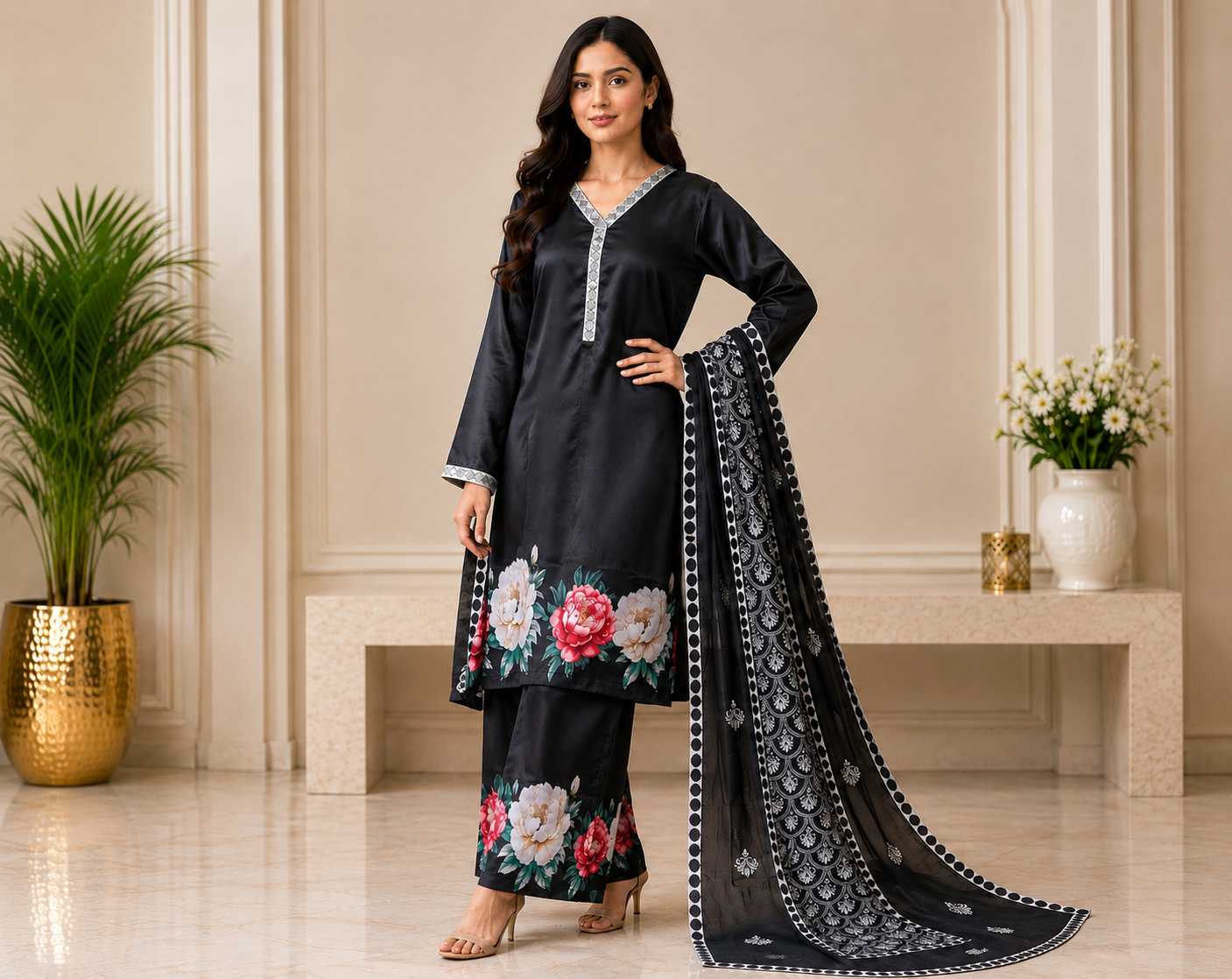 jet black Pakistani Silk Suit Canada