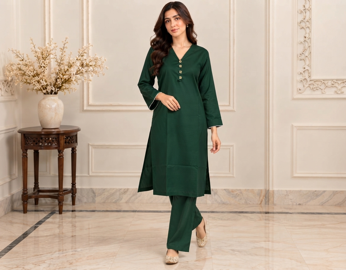 Green 2 Piece Dhanak Suit Canada