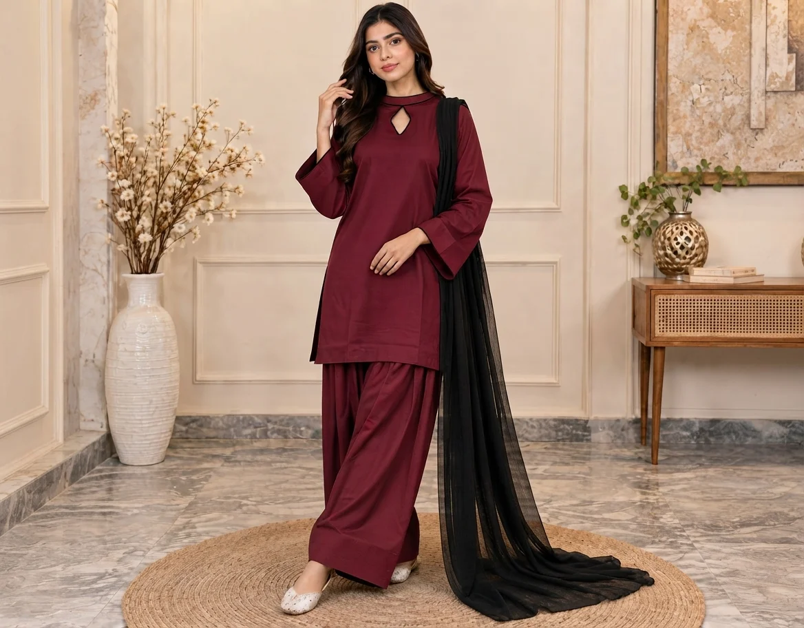 Maroon Dhanak Pakistani suit Canada