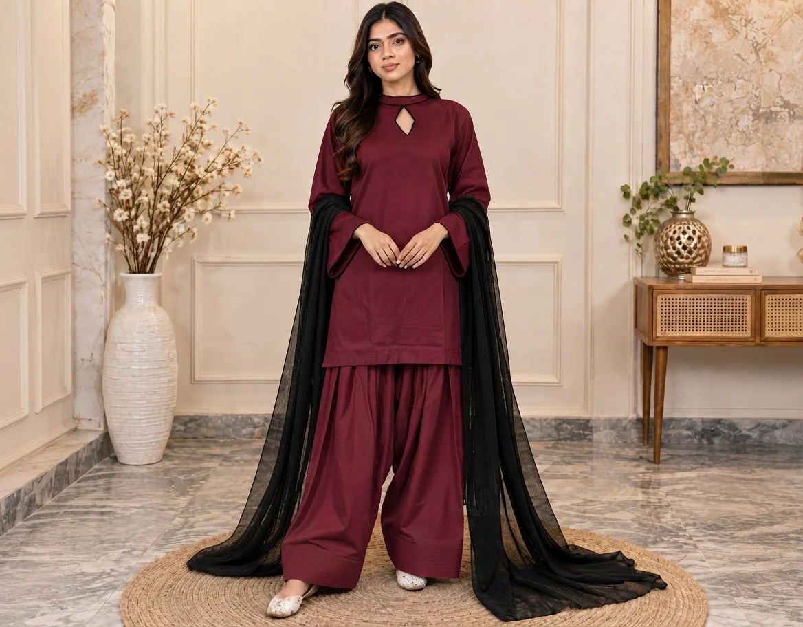 Maroon Dhanak Pakistani suit Canada