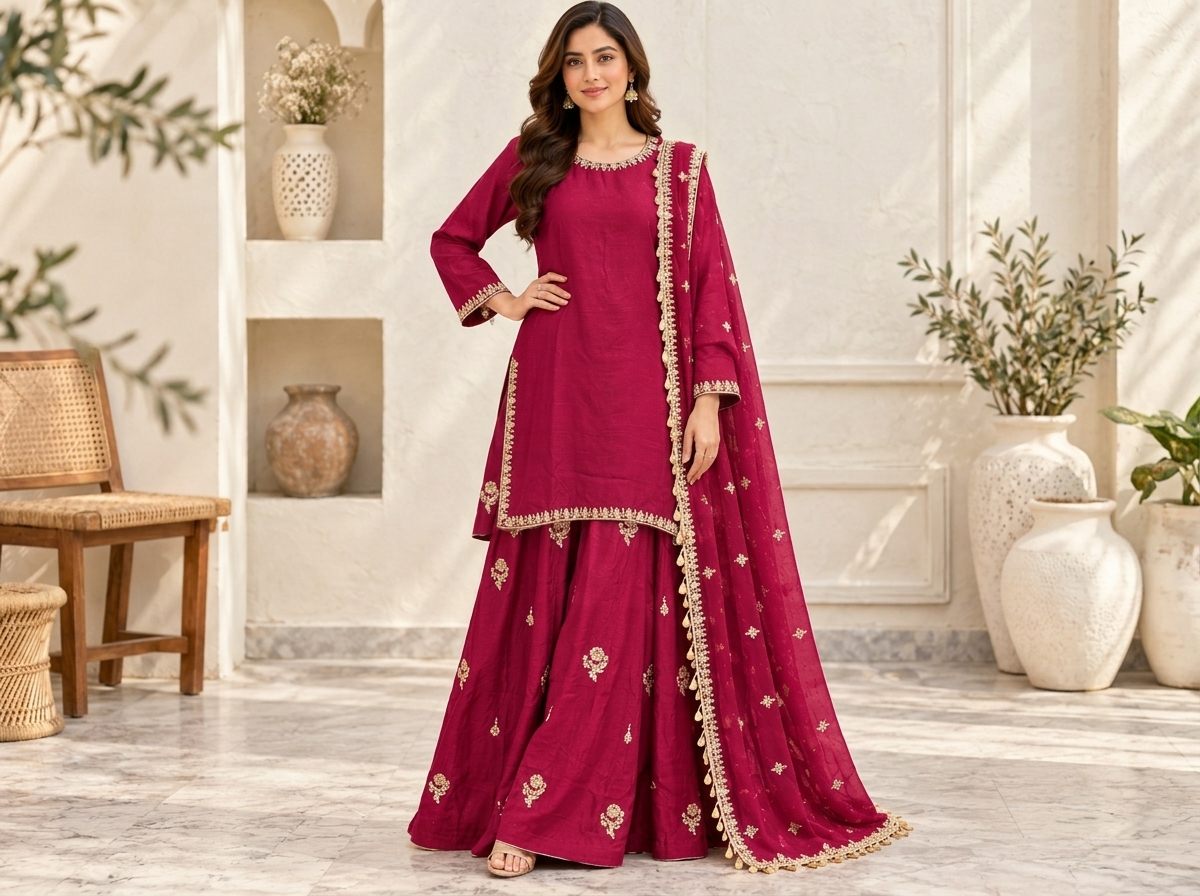 Maroon Pakistani Wedding Party Wear