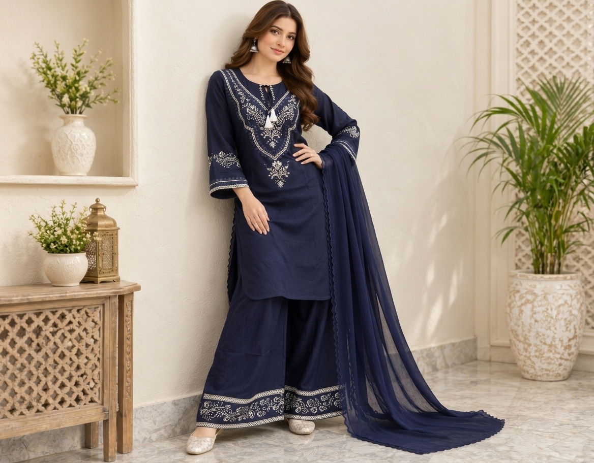 Navy Blue Dhanak Suit Canada