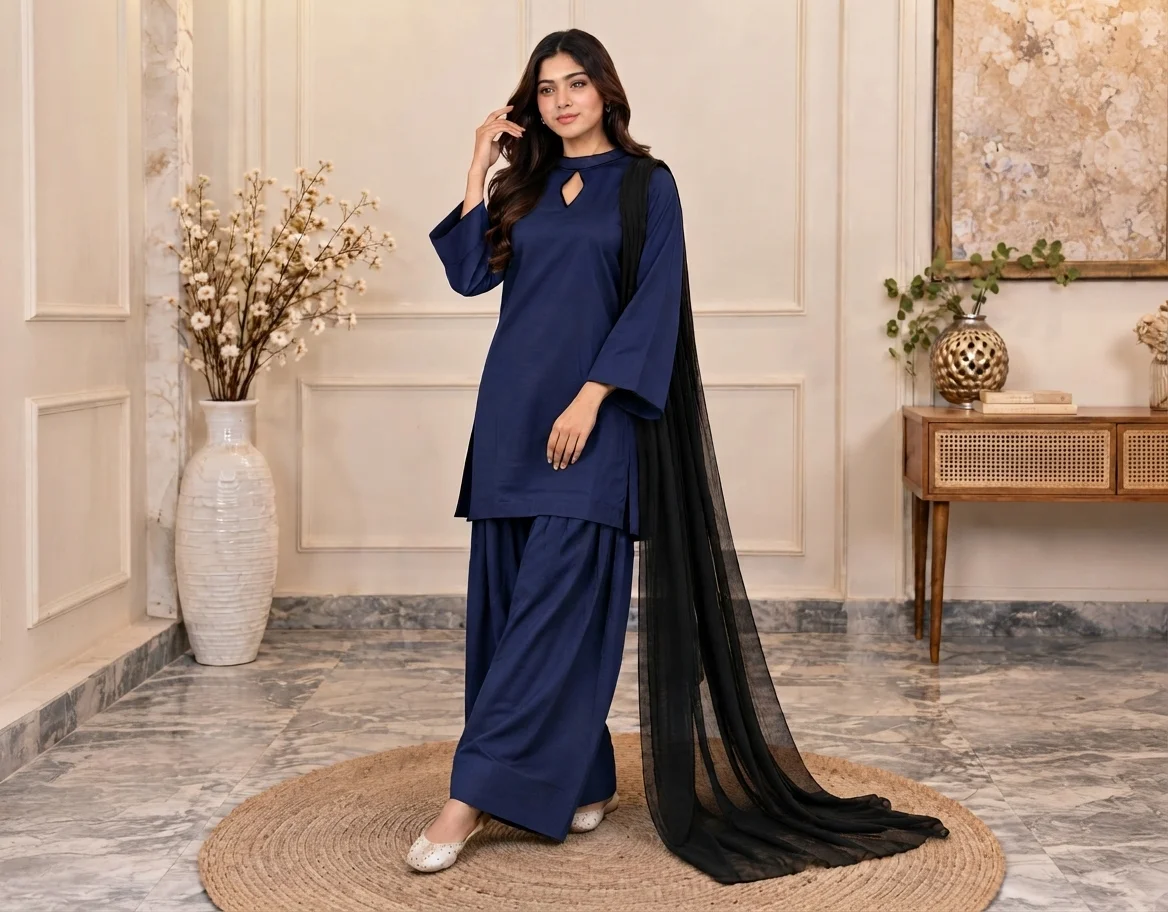 Navy Blue Dhanak Suit Canada