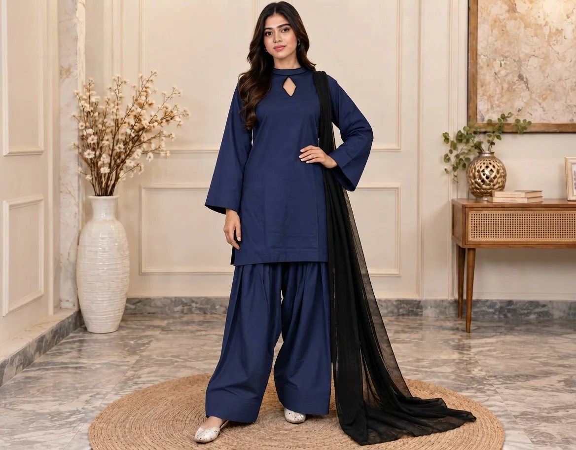 Navy Blue Dhanak Suit Canada