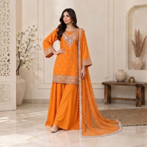 Orange Pakistani Chiffon Suit