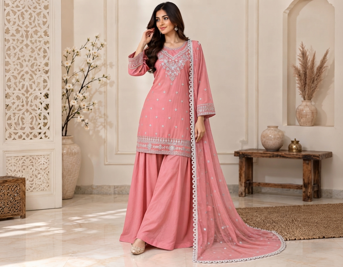 Pink Pakistani Chiffon Suit